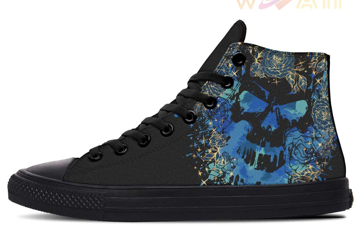 watercolor blue skull high top canvas shoes