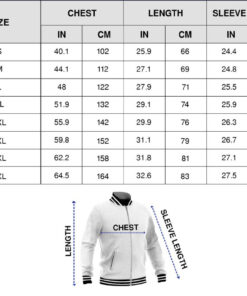 varsity jacket sizechart
