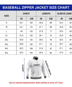 baseball jacket sizechart