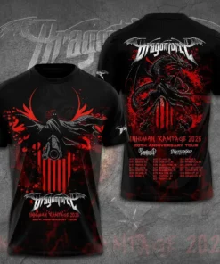 DragonForce Inhuman Rampage 3D Black Red T shirt
