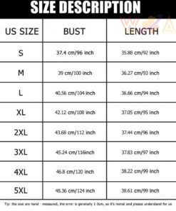 Batwing Pocket Dress Sizechart