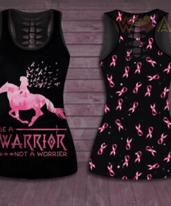 Be A Warrior Not A Worrier Breast Cancer Awareness 3D Hollow Tank Top Leggings 01