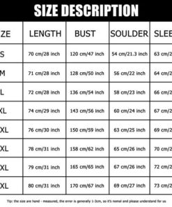 Bomber Jacket Sizechart