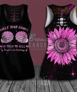 Check Your Boobs Mine Tried To Kill Me Breast Cancer Awareness 3D Hollow Tank Top Leggings 01