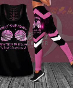 Check Your Boobs Mine Tried To Kill Me Breast Cancer Awareness 3D Hollow Tank Top Leggings