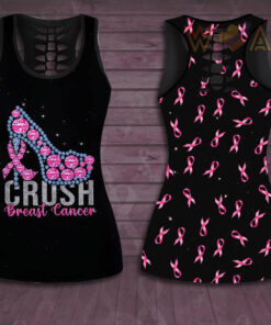 Crush Breast Cancer Awareness 3D Hollow Tank Top Leggings new