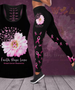Faith Hope Love Breast Cancer Awareness 3D Hollow Tank Top Leggings