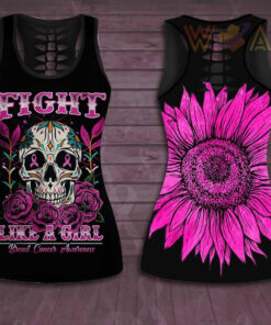 Fight Like A Girl Breast Cancer Awareness 3D Hollow Tank Top Leggings 01