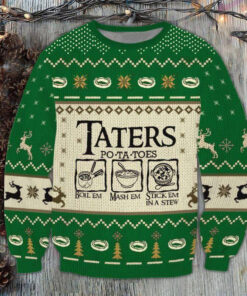 Funny Christmas Taters Potatoes Green Christmas 3D Sweater
