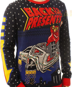 Funny Santa Back To The Presents Navy Ugly Christmas 3D Sweater