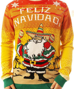Funny Santa Feliz Navidad Green Ugly Christmas 3D Sweater