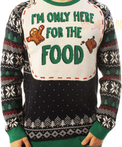Funny Santa Here For The Food Navy Ugly Christmas 3D Sweater