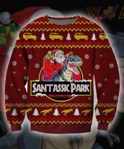 Funny Santa Santassic Park Ugly Christmas 3D Sweater
