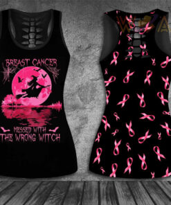Halloween Breast Cancer Awareness 3D Hollow Tank Top Leggings 01