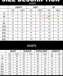 Hawaiian shirts shorts sizechart