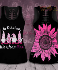 In October We Wear Pink Breast Cancer Awareness 3D Hollow Tank Top Leggings 01