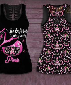 In October We Wear Pink Breast Cancer Awareness 3D Hollow Tank Top Leggings BCAS014 new
