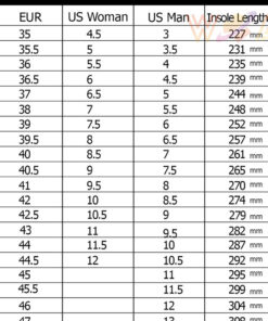 Leather boots sizechart
