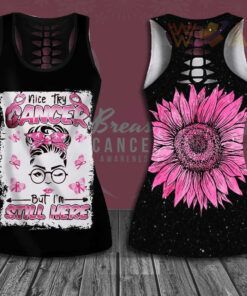 Nice Try Cancer But Im Still Here Breast Cancer Awareness 3D Hollow Tank Top Leggings 01