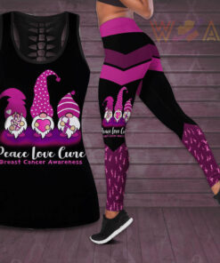 Peace Love Cure Breast Cancer Awareness 3D Hollow Tank Top Leggings