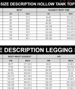 Size chart Hollow Tank Top Leggings