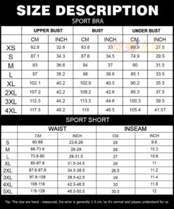 Sports Bra sizechart