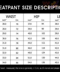 Sweatpants sizechart