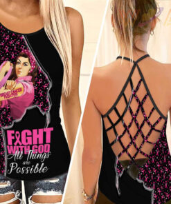 Woman Right Breast Cancer Awareness 3D Hollow Tank Top Leggings 01