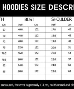 Zip up Hoodies Sizechart new