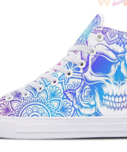 aqua and purple color fusion skull high top canvas shoes