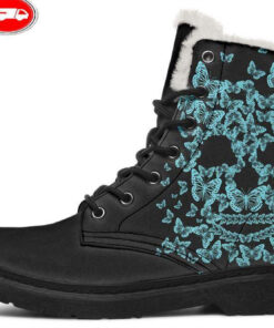 aqua butterfly skull faux fur leather boots