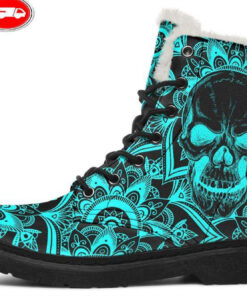 aqua mandala faux fur leather boots