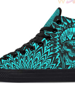 aqua native american skull high top canvas shoes