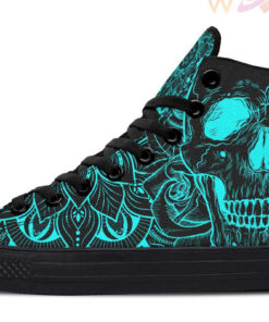 aqua skull roses high top canvas shoes