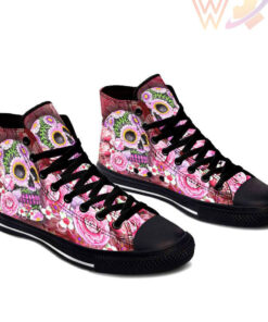 art flower pink skull high top shoes