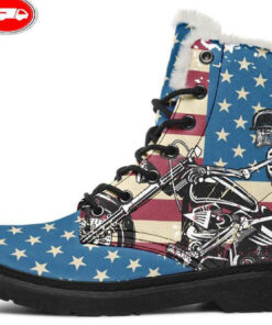 biker flag faux fur leather boots