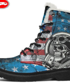biker flag mechanic faux fur leather boots