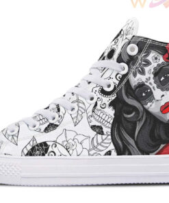black red white skull woman high top canvas shoes