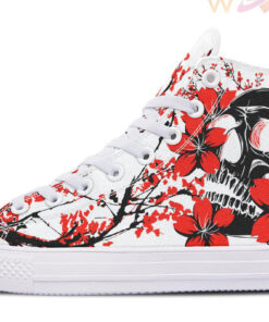 black skull red sakura high top canvas shoes