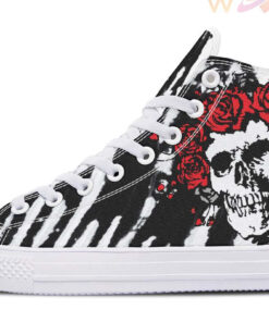 black white abstract skull and rose high top canvas shoes