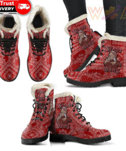 blood gang faux fur leather boots red paisley