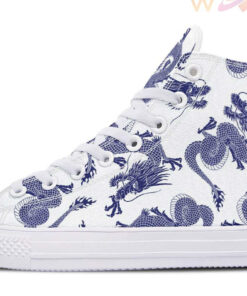 blue japanese dragon pattern high top canvas shoes