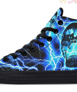 blue lighting skull high top canvas shoes