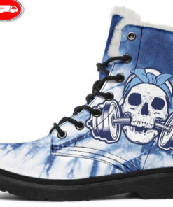 blue skull weights faux fur leather boots