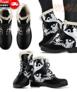 bomber faux fur leather boots ying yang wolf a21