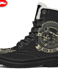 born to ride black faux fur leather boots