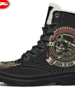 born to ride red faux fur leather boots