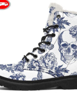 butterfly skull faux fur leather boots