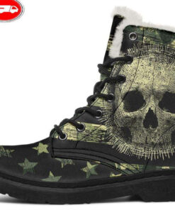 camo skull flag faux fur leather boots