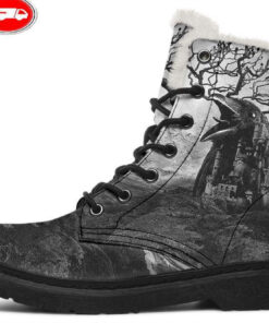 castle and raven faux fur leather boots